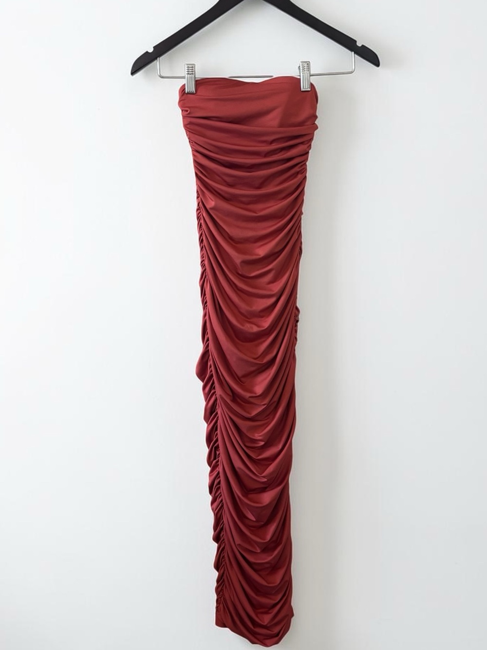 Oh Polly Ruched Strapless Maxi Dress Coral Orange Bodycon Size 0